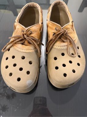 Mens Tan Clog Shoes with Leather Trim